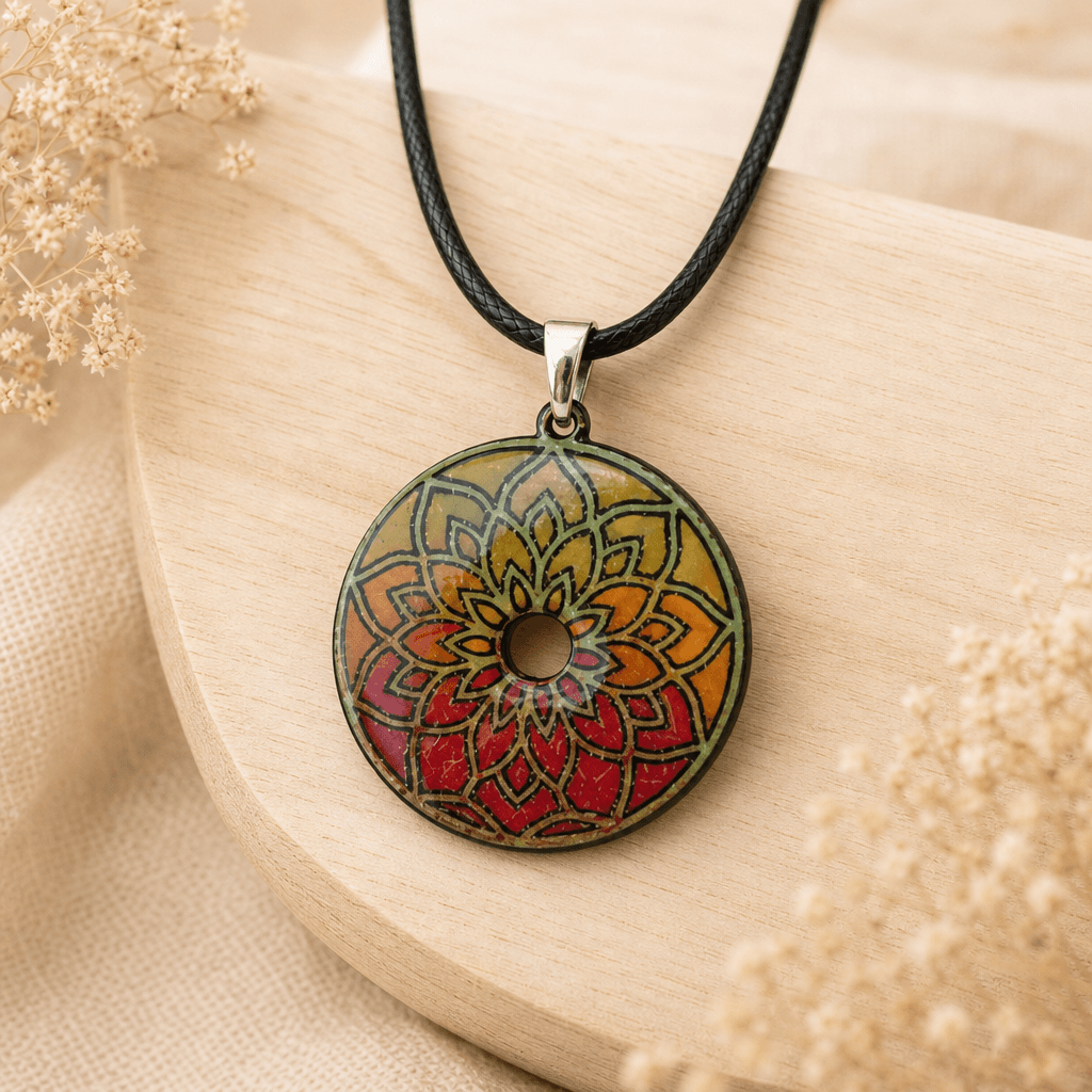 Collar círculo mandala degradado — Bisutería artesanal de El Rincón de Marfil