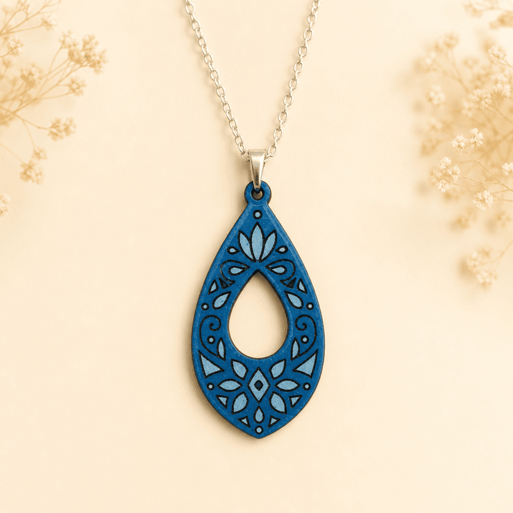 Collar lágrima abierta azul — Bisutería artesanal de El Rincón de Marfil