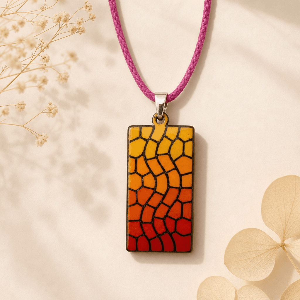 Collar rectángulo mosaico rosa — Bisutería artesanal de El Rincón de Marfil