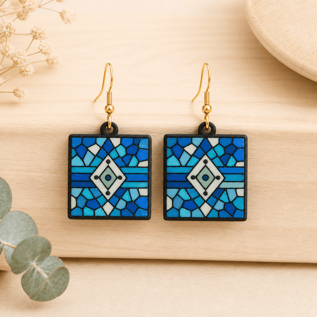 Pendientes azulejo azul — Bisutería artesanal de El Rincón de Marfil