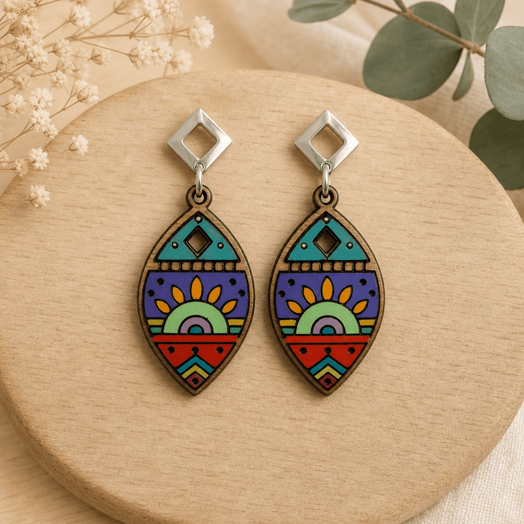 Pendientes folk multicolor — Bisutería artesanal de El Rincón de Marfil