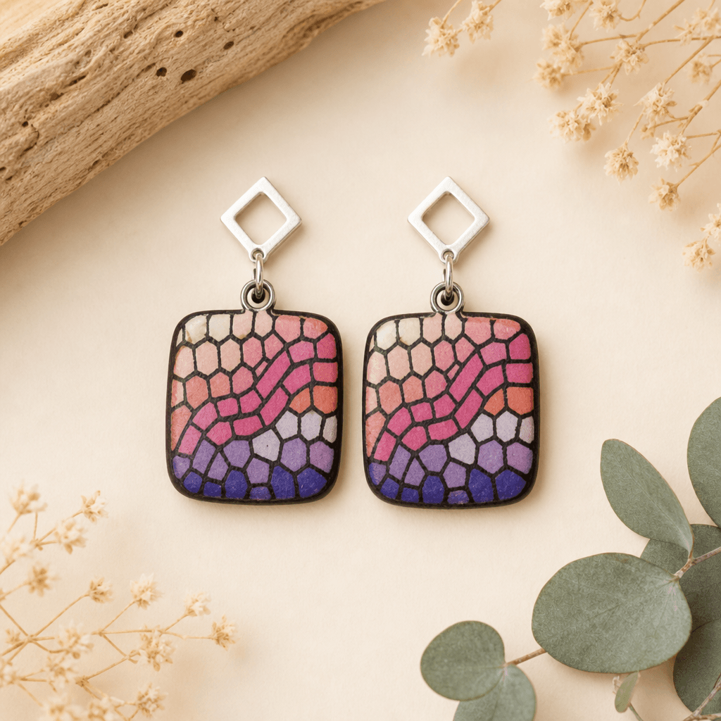 Pendientes mosaico morado — Bisutería de El Rincón de Marfil