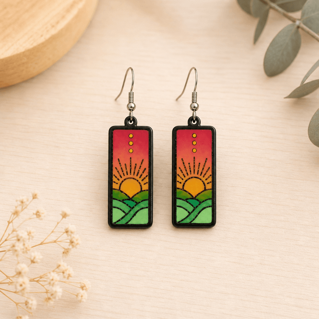 Pendientes paisaje atardecer — Bisutería de El Rincón de Marfil