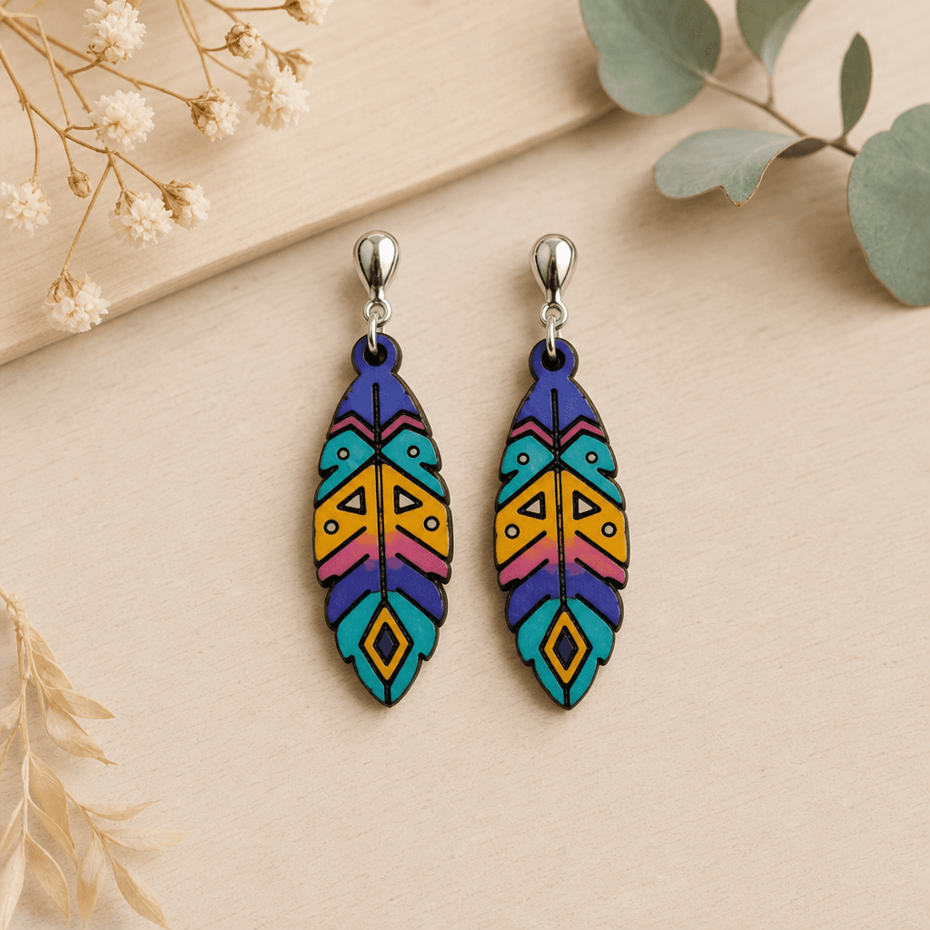 Pendientes pluma degradado — Bisutería artesanal de El Rincón de Marfil